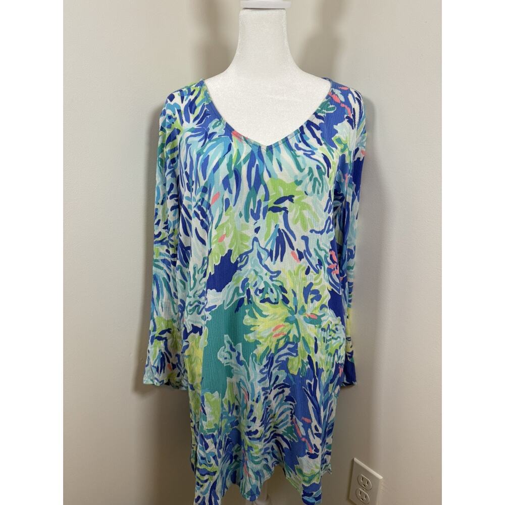 Lilly Pulitzer Sz L Lantana Tunic Top Wade & Sea Crinkle Gauze V-Neck Coverup